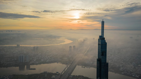 June 24, 2022: Panorama of Landmark residential area, where there is an 81-storey building, Binh Thanh district, Ho Chi Minh Cityのeditorial素材