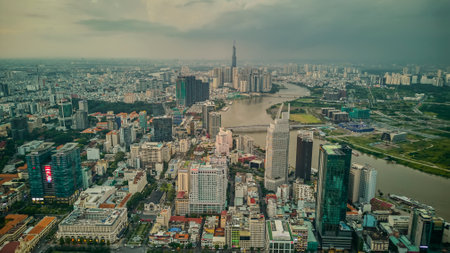 June 16, 2022: sunset in District 1 Ho Chi Minh City, Vietnamのeditorial素材