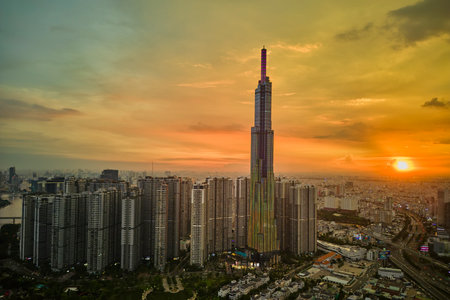 June 14, 2022: panoramic view of Landmark residential area, where there is an 81-storey building, in Binh Thanh district, Ho Chi Minh Cityのeditorial素材