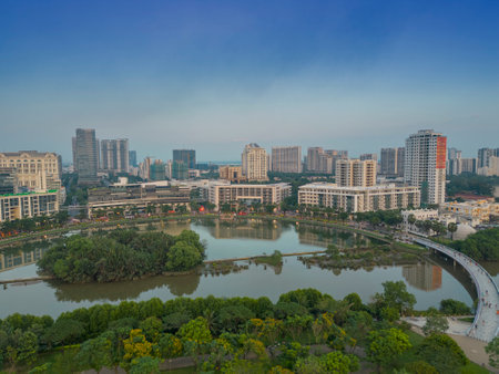January 15, 2023: sunset in Phu My Hung residential area, District 7, Ho Chi Minh City, Vietnamのeditorial素材