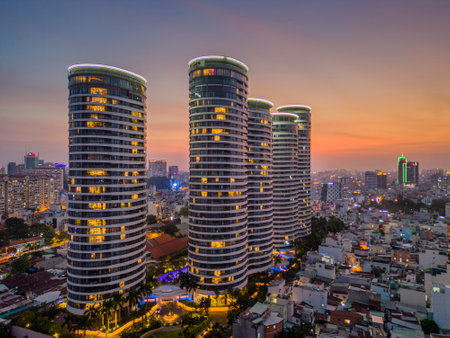 February 26, 2023: sunset in District 1, Ho Chi Minh City, Vietnamのeditorial素材