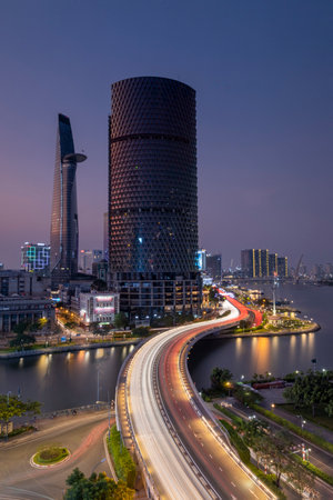 February 26, 2023: sunset in District 1, Ho Chi Minh City, Vietnam