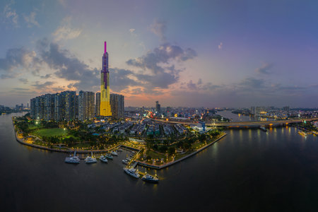 March 1, 2023: panoramic view of Landmark residential area, where 81-storey building is located, Binh Thanh district, Ho Chi Minh cityのeditorial素材