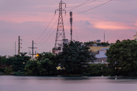 April 2, 2023: sunset scene at Saigon river Ho Chi Minh city, Vietnam
