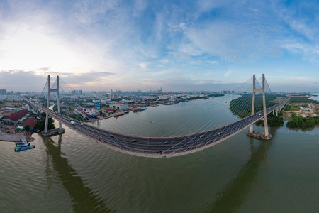 April 22, 2023: Phu My Bridge connects District 2 and District 7 of HCMC, Vietnamの写真素材