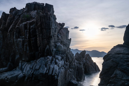 Sunrise at sea in Nha Trang city, Khanh Hoa province, Vietnamの写真素材
