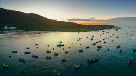 June 18, 2023: Tam Tien seafood market, Quang Nam province, Vietnam, at dawnの写真素材