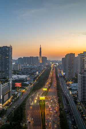 April 23, 2023: panoramic view of the eastern gateway of Ho Chi Minh City, Vietnam