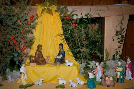 Night shot of a nativity scene の写真素材