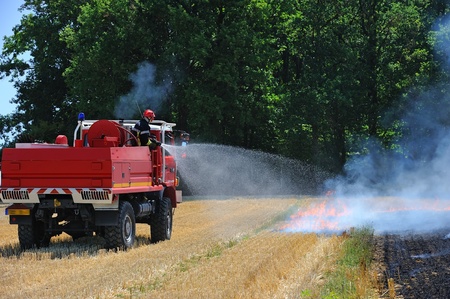 a fire wheat fields in the countrysideの写真素材