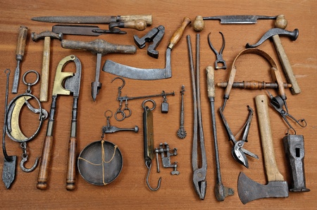 a group of old tools used