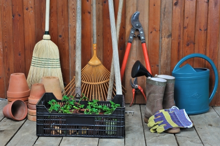 a garden shed with all the tools of the gardenerの写真素材