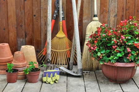 a garden shed with all the tools of the gardenerの写真素材