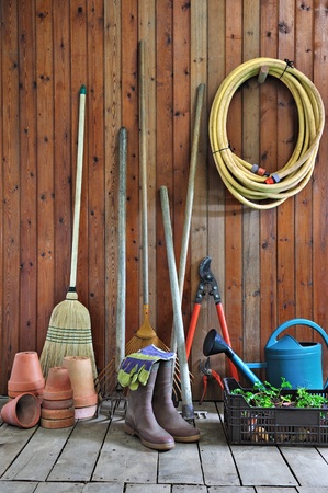 a garden shed with all the tools of the gardenerの写真素材