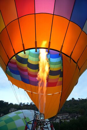 inflating a balloon envelope, just before take offの写真素材