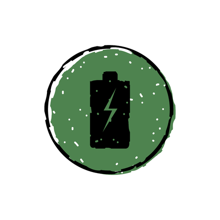 Battery vector icon on green circle. Vector illustration.のイラスト素材