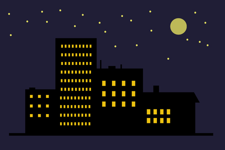 City night with moon and stars vector illustration on dark backgroundのイラスト素材