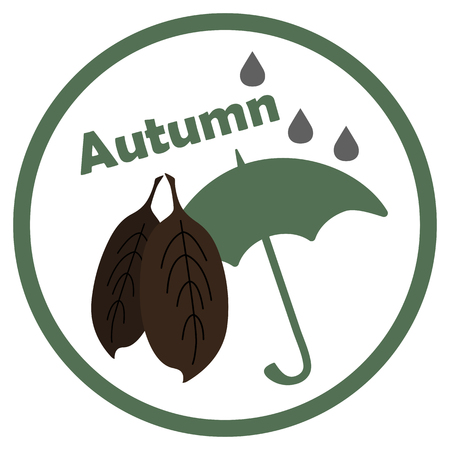 Autumn icon with leaves and umbrella on white backgroundのイラスト素材
