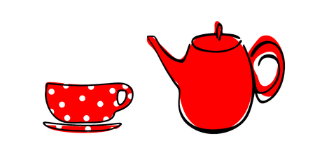 Red tea pot and red cup icon vector illustrationの写真素材