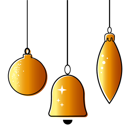 Christmas gold balls set on white background. Vector Illustration. Eps10のイラスト素材