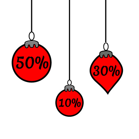Christmas balls. Sale red tag Vector illustration on white backgroundのイラスト素材