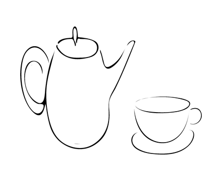 Tea pot and cup simple line icon vector illustration on white backgroundのイラスト素材