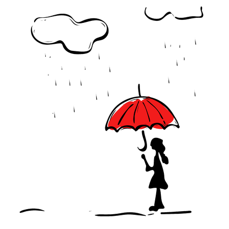 Girl with an umbrella in rainy weather. Vector illustration.のイラスト素材