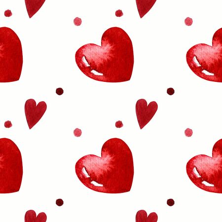 Seamless pattern with hearts on white background Watercolor illustration. Valentines dayの写真素材