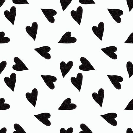 Seamless pattern with hearts on white background Watercolor illustration. Valentines dayの写真素材