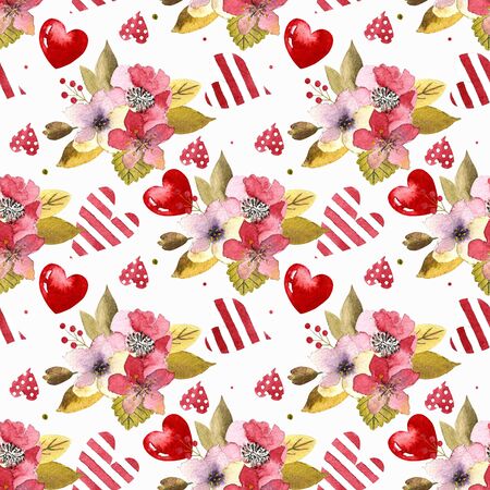 Watercolor flowers seamless pattern.Bright colors watercolor botanical elementsの写真素材