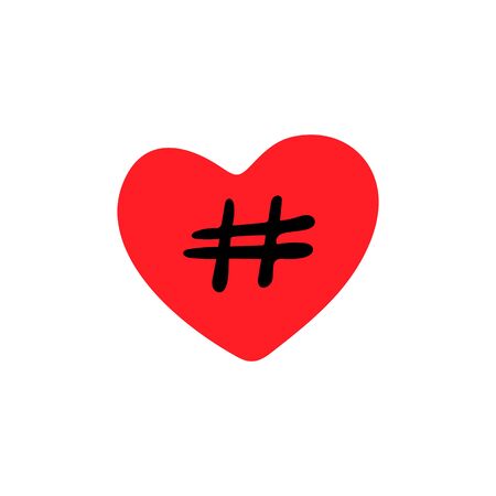 Red heart icon and hashtag on a white background,のイラスト素材