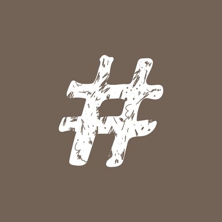 White hashtag sign icon Vector illustration on gray bacground