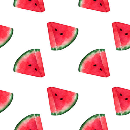 Seamless pattern with watermelon on white background. Watercolor illustration.の写真素材