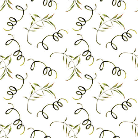 Seamless pattern with leaves on white background. Hadn drawn illustration.の写真素材