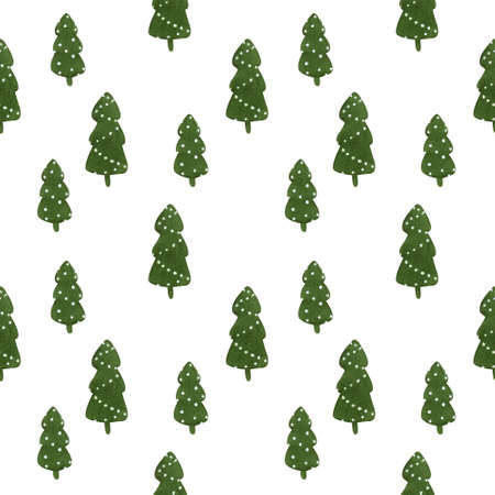 Christmas seamless pattern with firs on white background. Christmas illustration.の写真素材