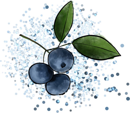 blueberry with leaves. Hand drawn illustrationの写真素材