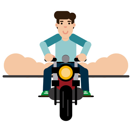 Boy riding a motorbike icon.のイラスト素材