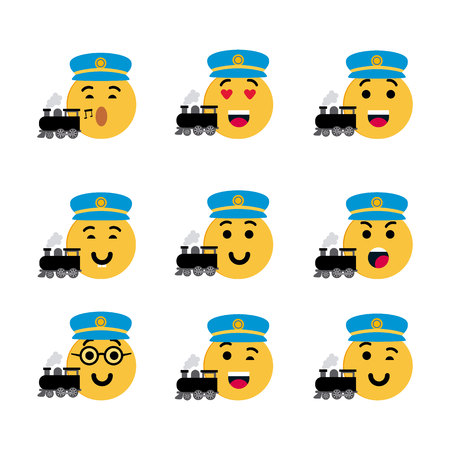 Emoticons train driver on white background.のイラスト素材