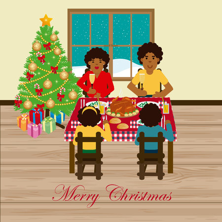 African family celebrating Christmas.のイラスト素材