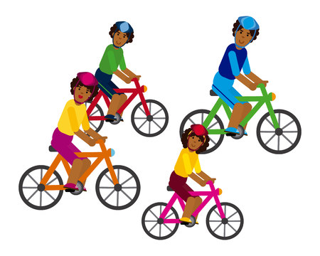 African Family Riding a Bicycle on white background.のイラスト素材