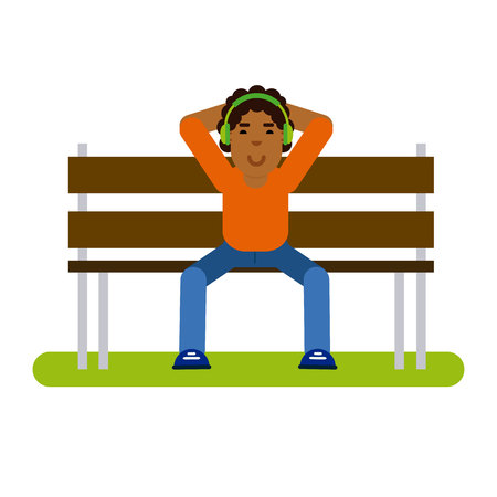 African boy listening to music in the parkのイラスト素材