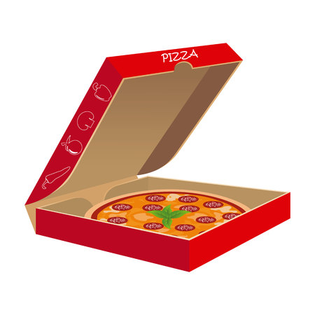 Pizza with its box in vectorのイラスト素材