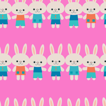 Seamless pattern - funny cartoon rabbits.  Vector illustration.のイラスト素材