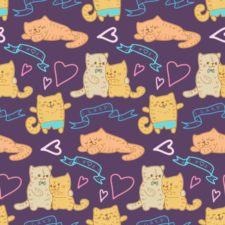 Seamless pattern funny cartoon kittens. Vector illustration.のイラスト素材
