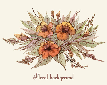 Flowers. Drawing watercolor and ink. Vector illustration.のイラスト素材