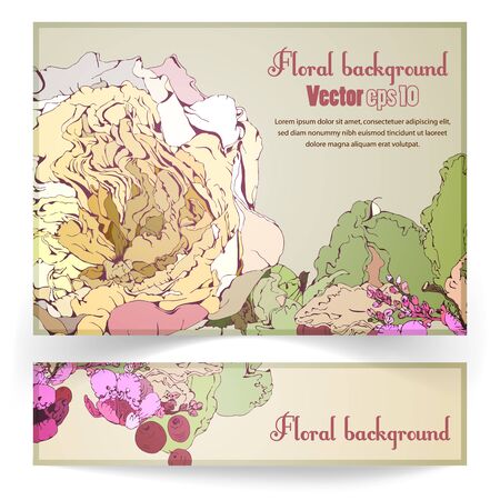 Greeting card and banner with flower drawing.のイラスト素材