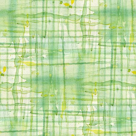 Tartan fabric texture in green tones. Seamless pattern. Watercolor illustration.の写真素材