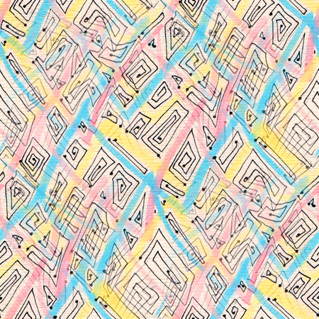 Abstract seamless pattern with watercolor drawing in doodle style.の写真素材