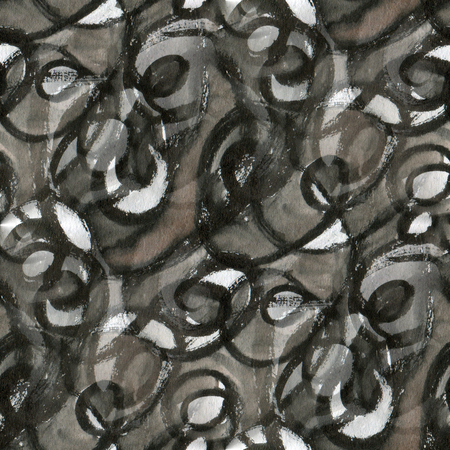 Black grunge seamless pattern with scribbles. Drawing ink and watercolor.の写真素材
