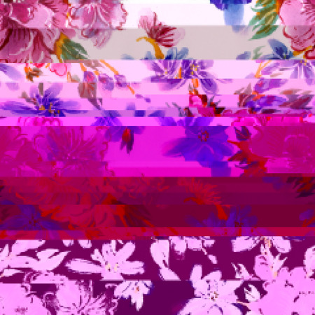 Seamless pattern with bright with flower drawing in style glitch- art. Vector illustration.のイラスト素材